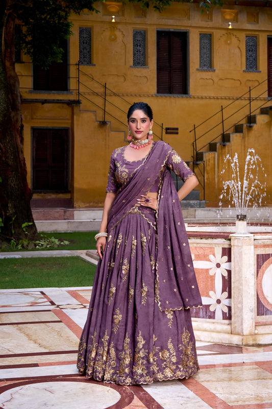 Lavender Sequins Embroidered Crush Chaniya Choli