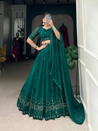 Green color georgette lehenga choli for women price