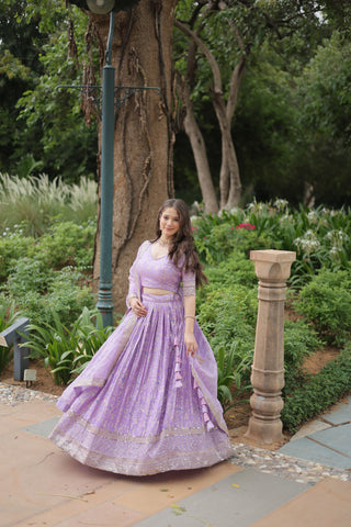 Lavender color viscose jacquard lehenga choli images
