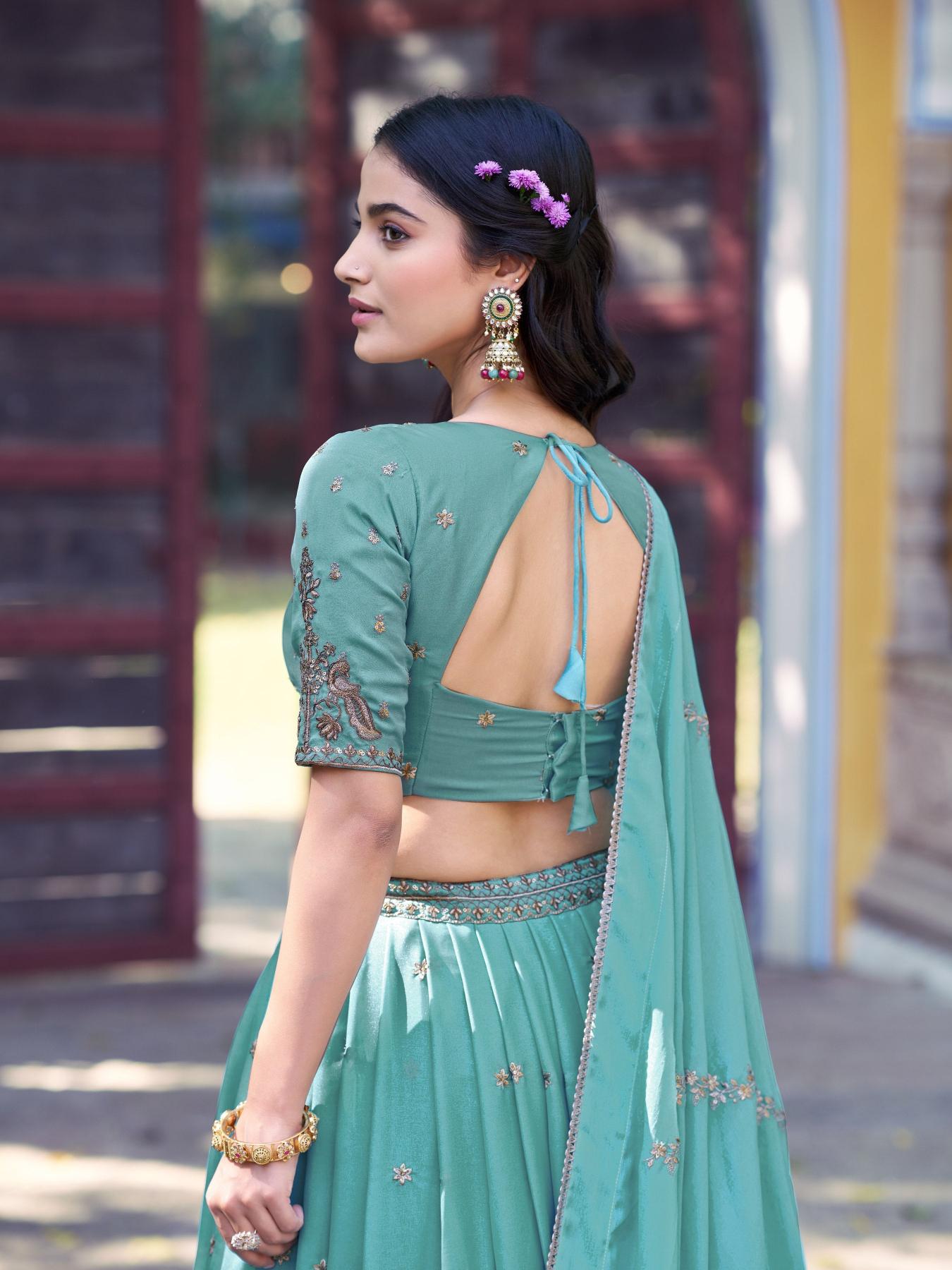 Sky Blue Star Georgette Lehenga Choli with Dupatta Set