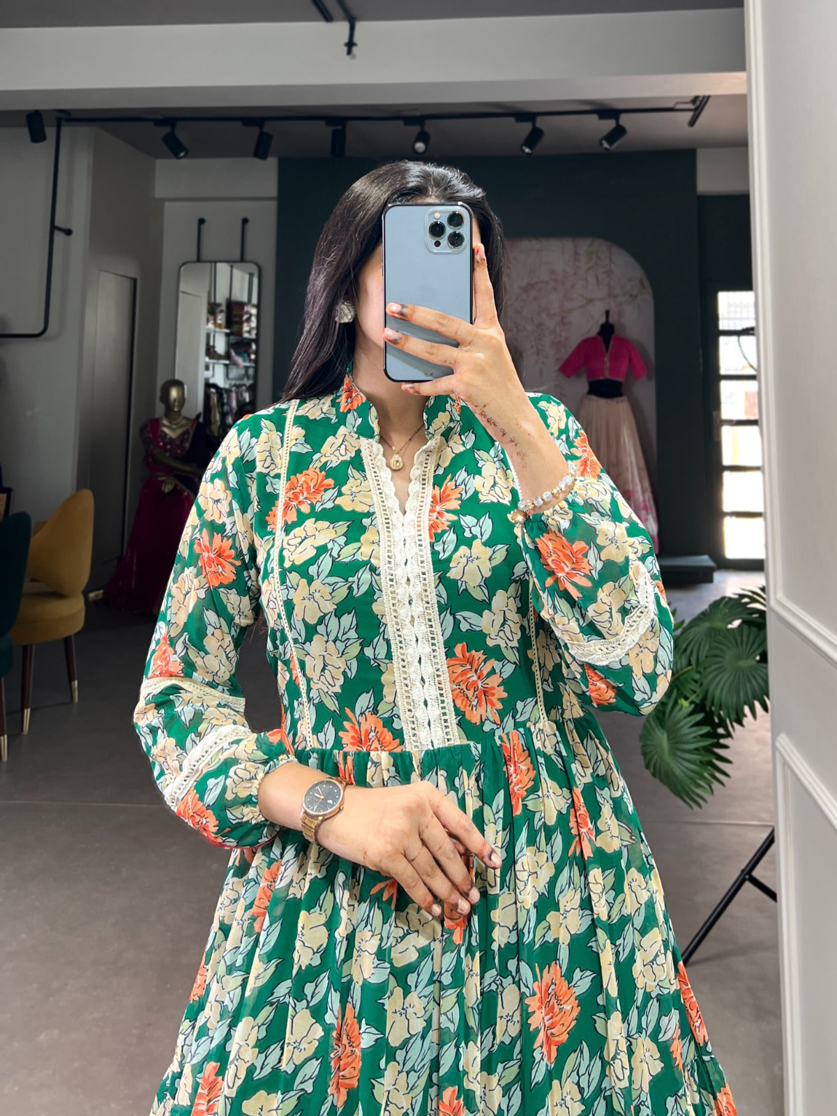 Green Gown Party Wear

