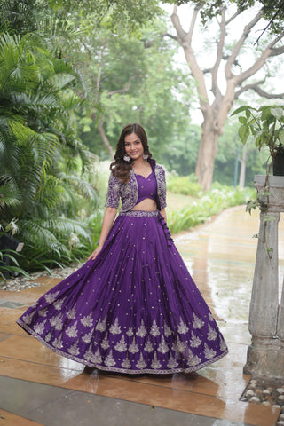 Purple color georgette lehenga choli with koti online shopping