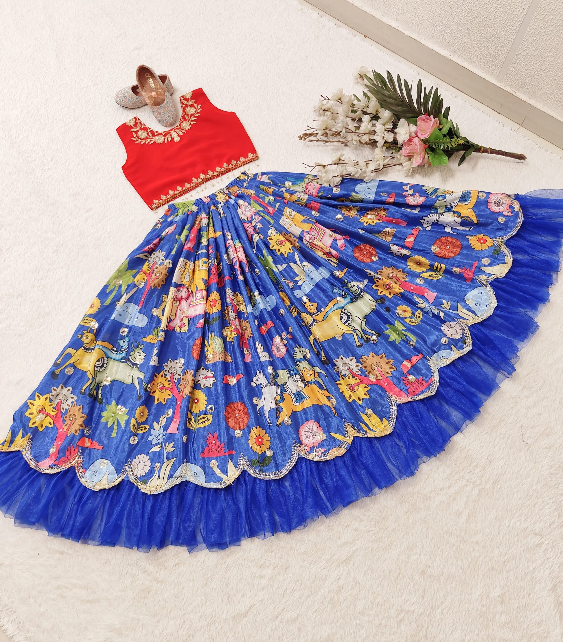 Blue silk lehenga choli for small girls with price
