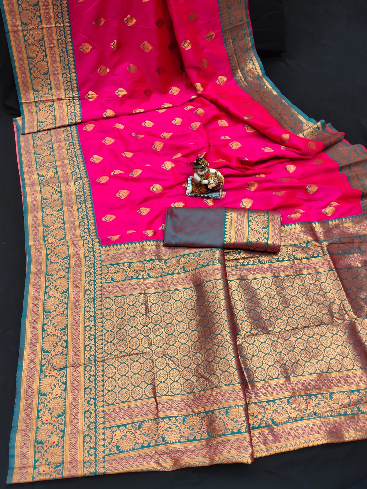 Pink color banarasi silk saree with blouse