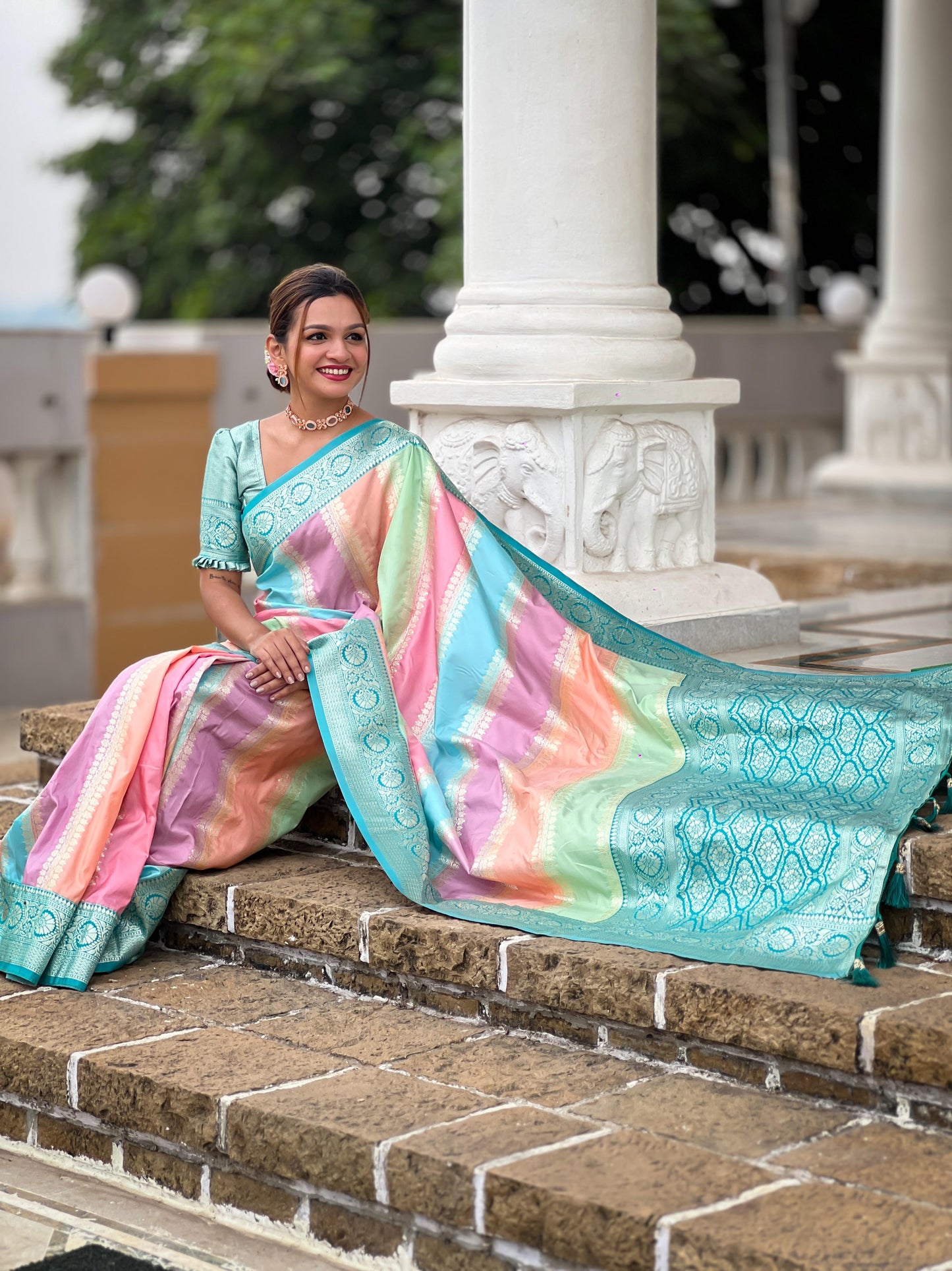 Multi color Banarasi Silk saree images
