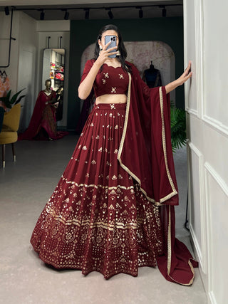 Maroon georgette lehenga for wedding