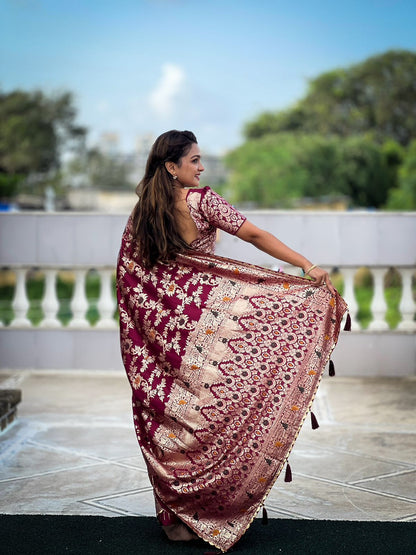 Rani pink viscose dola silk saree online shopping
