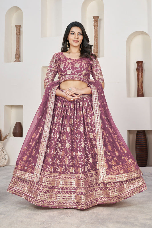 Brown color dola jacquard lehenga choli for women online
