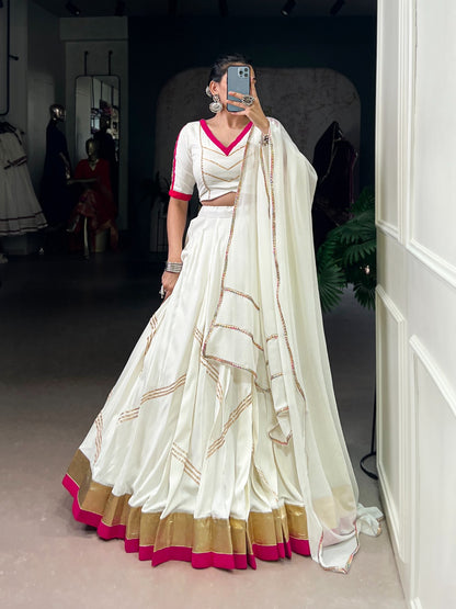 Gamthi work white ghagra choli with dupatta 