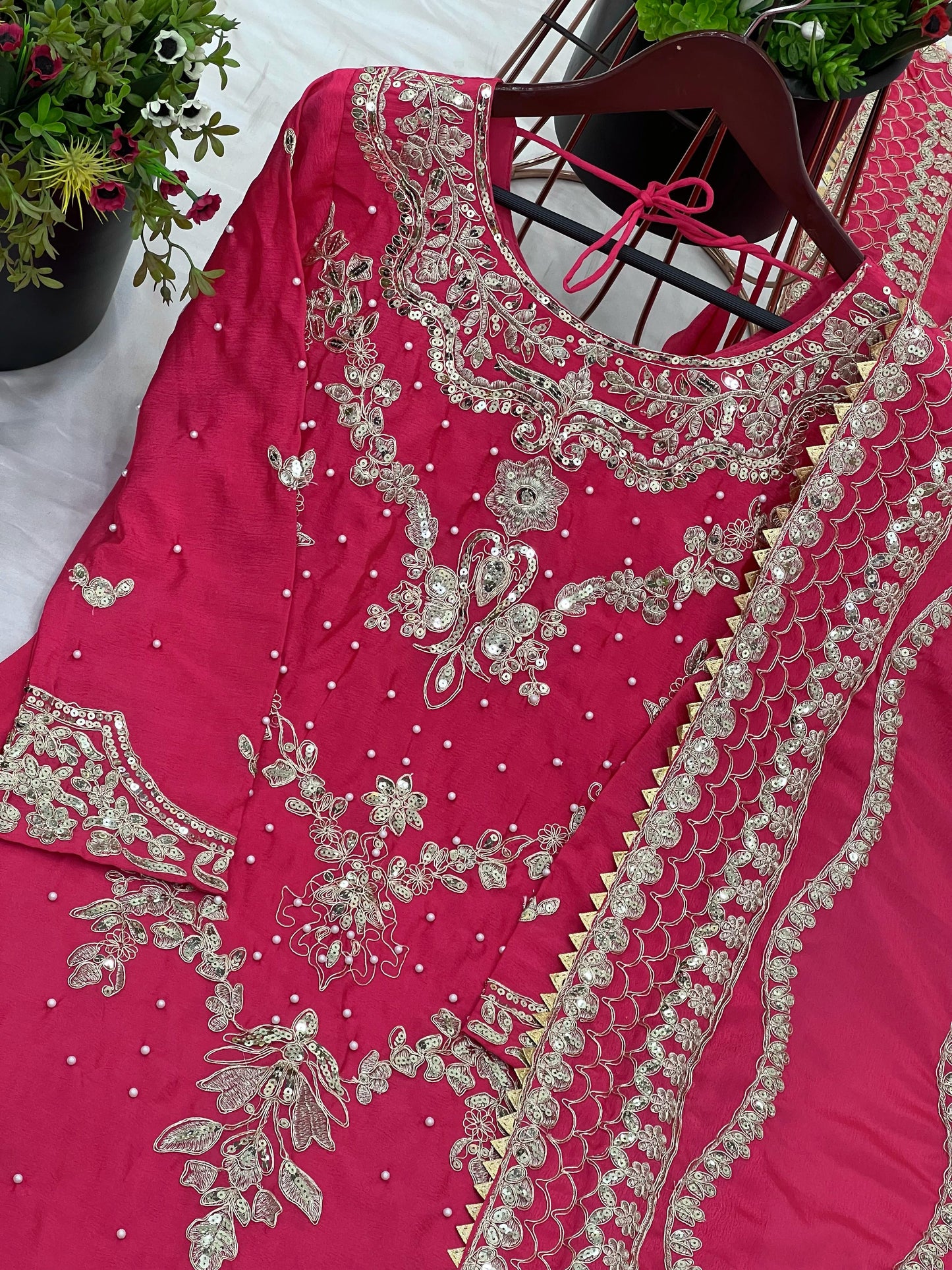 Pink color chinon silk sharara suit online shopping
