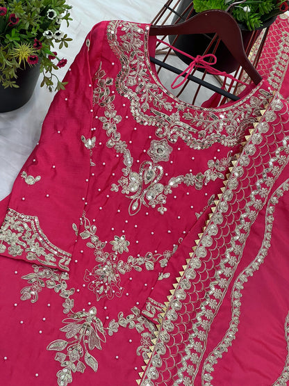 Pink color chinon silk sharara suit online shopping