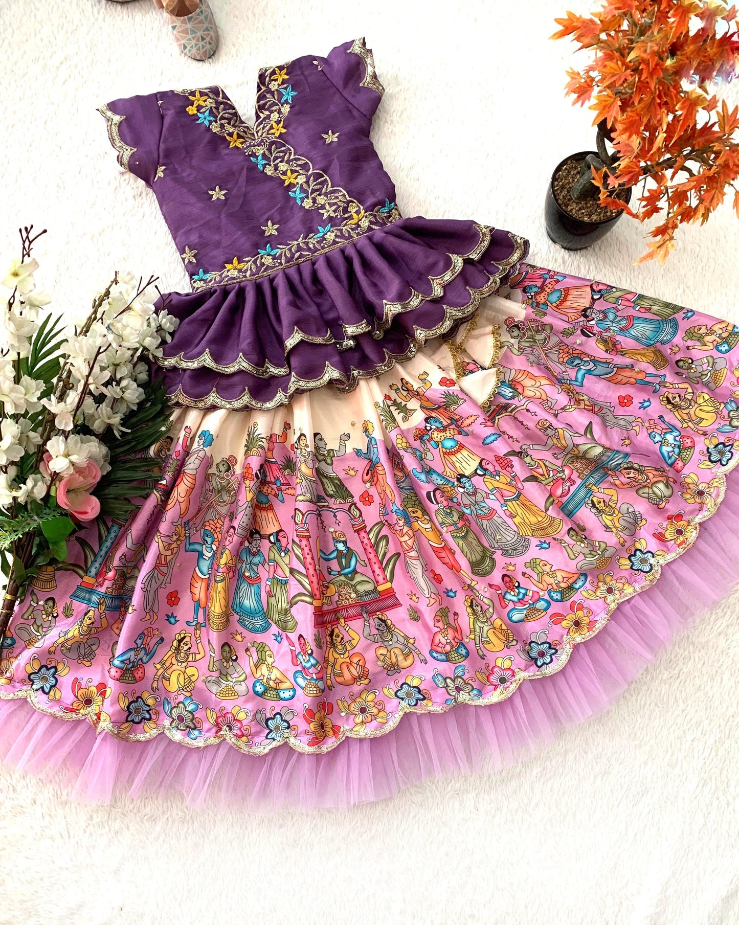 Pink color chinon silk girls lehenga choli images