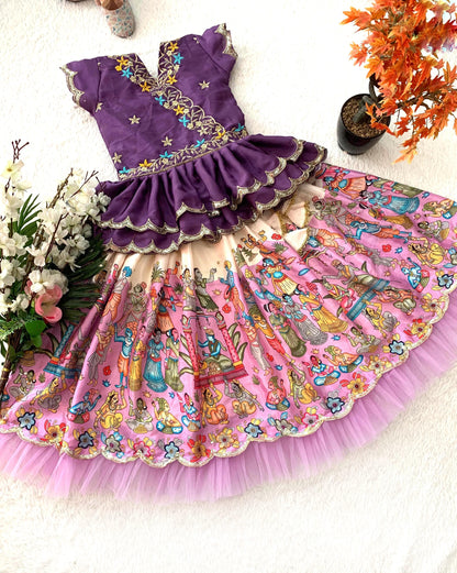 Pink color chinon silk girls lehenga choli images