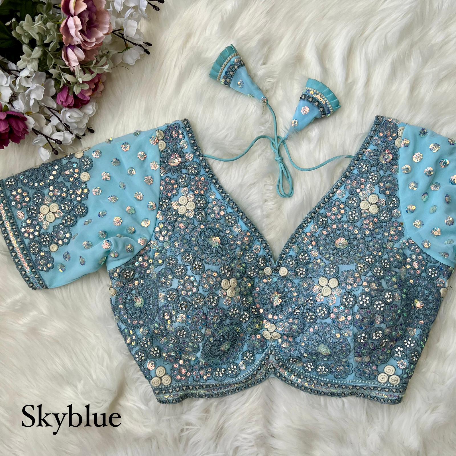 Beautiful Sky Blue Blouse For Saree
