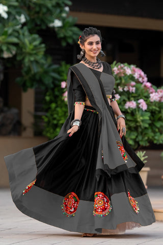 Grey cotton lehenga choli