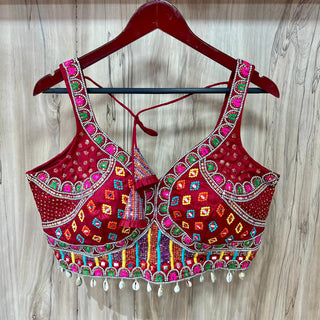 Real Mirror HandWork Red Blouse For Choli 