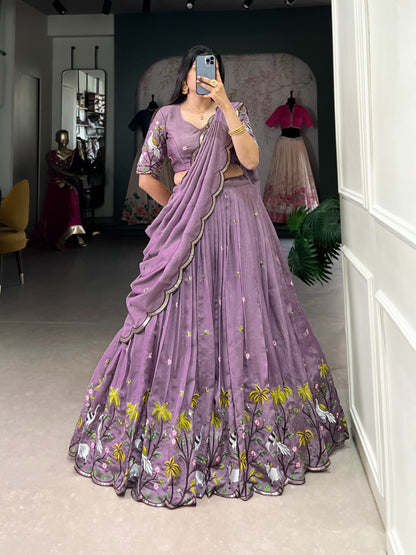 Lavender color vichitra simmer lehenga choli for women