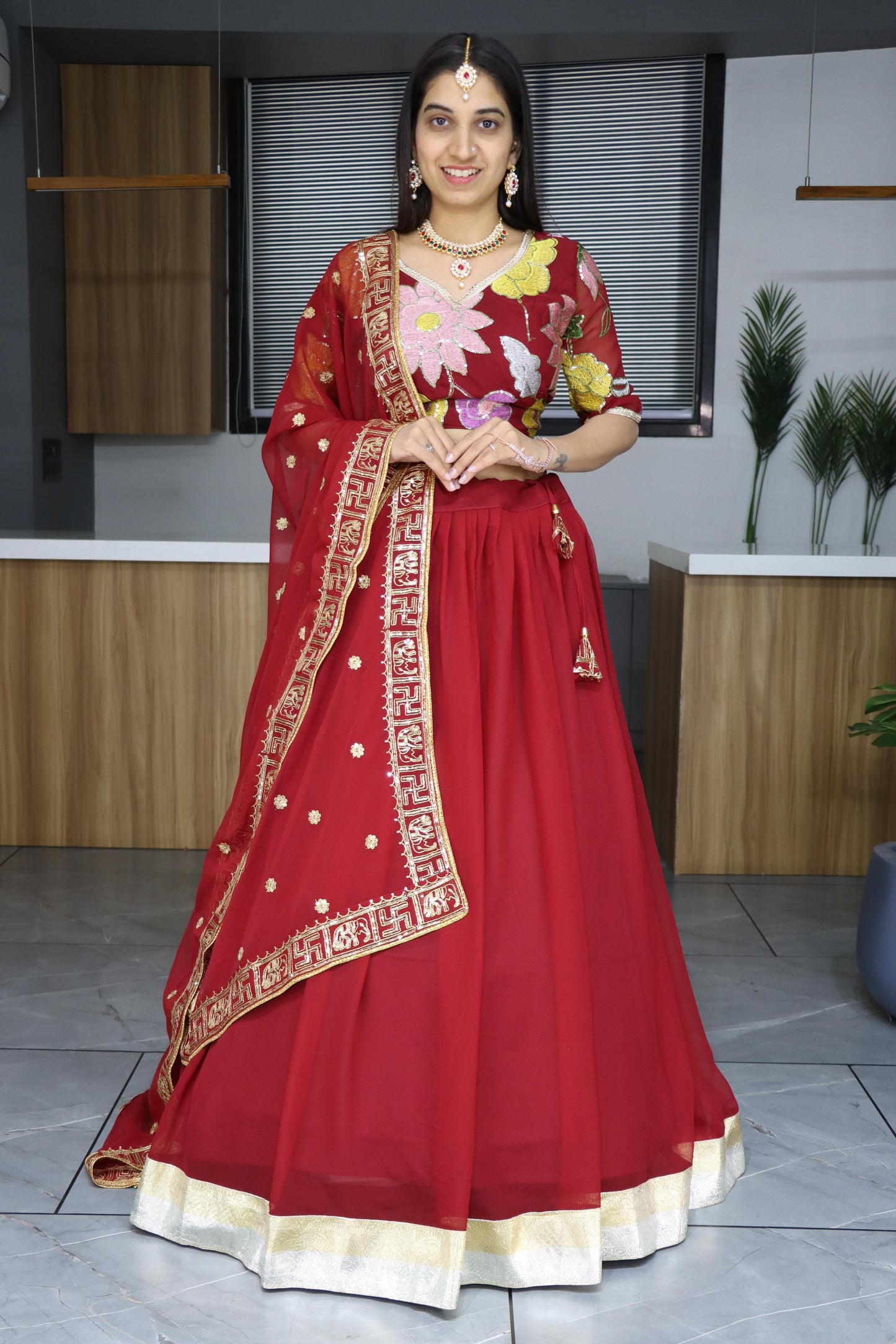 Maroon georgette lehenga choli for women with price
