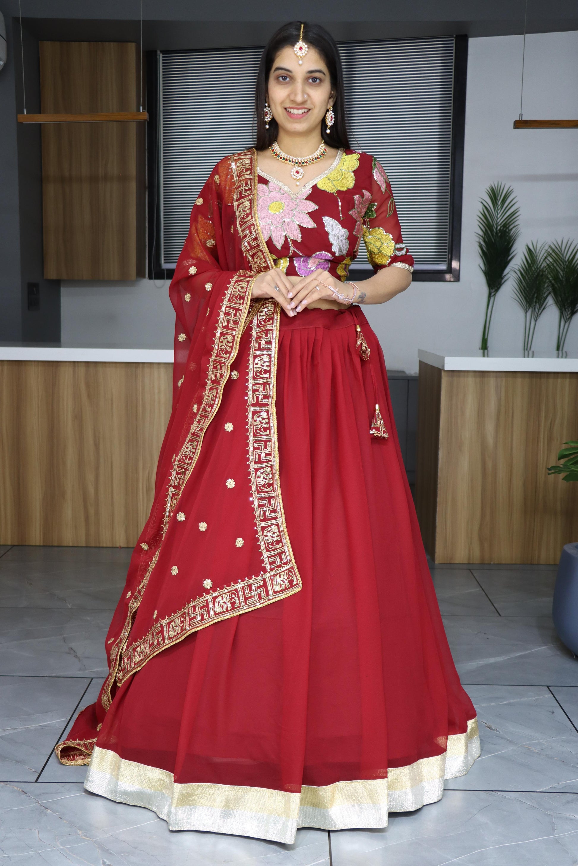 Maroon georgette lehenga choli for women with price
