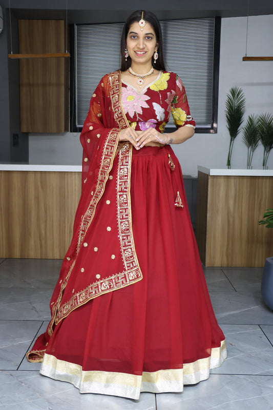 Maroon georgette lehenga choli for women with price
