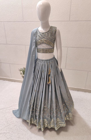 Grey Color Kids Ready to Wear Lehenga Choli for Wedding