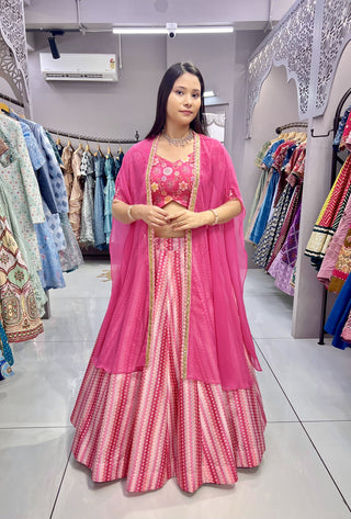 Light pink slub silk lehenga choli for women
