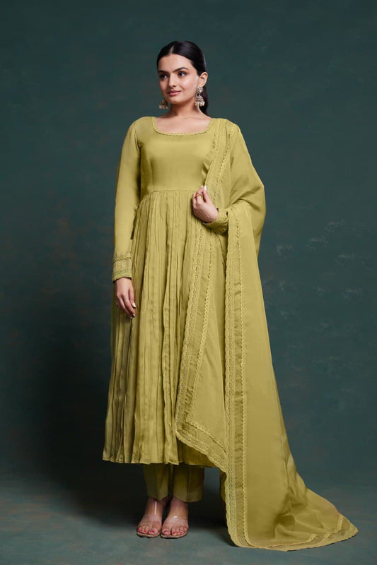 Green color organza salwar suit for women images