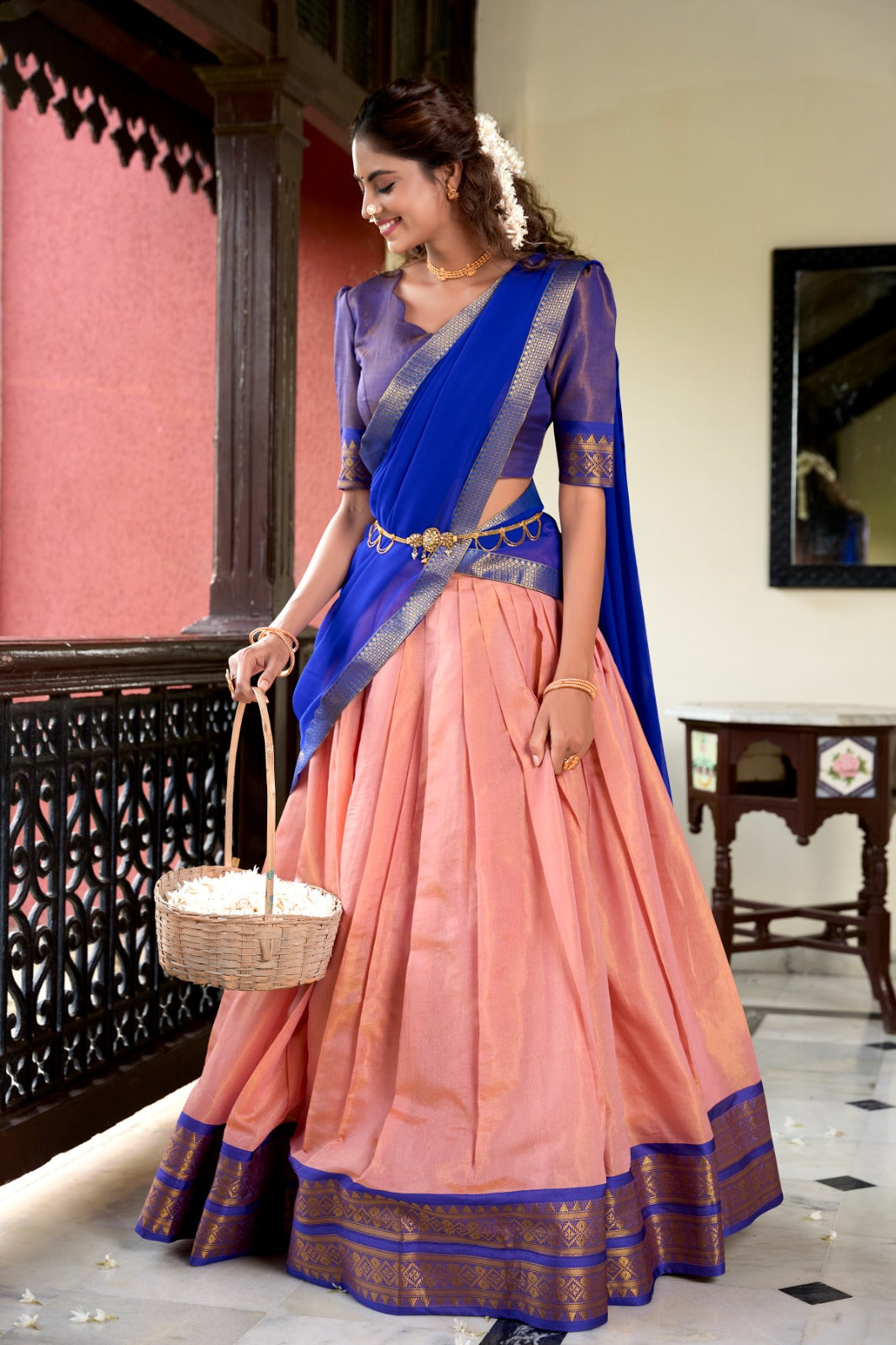 Peach color south indian lehenga choli