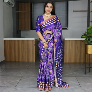 Purple color satin saree for women online shopping
