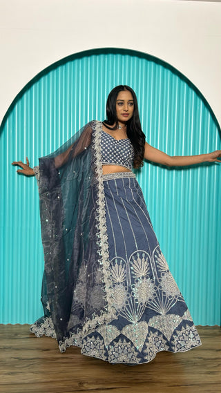 Blue color rangoon silk lehenga choli  with dupatta images