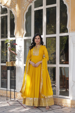 Yellow georgette gown for women
