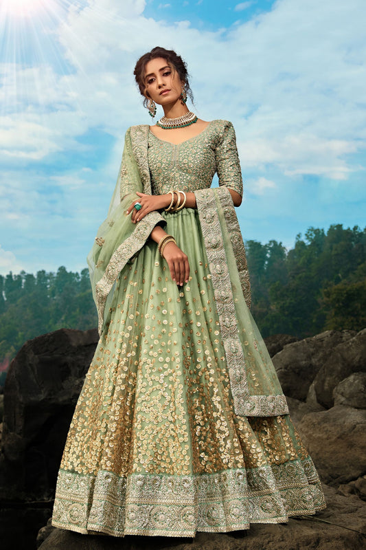 green colour lehenga for bride