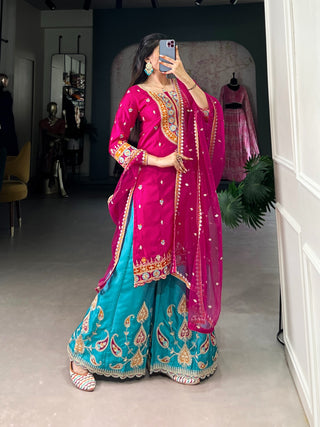 Pink color moonga silk Sharara Suit design
