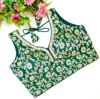 Green jari printed blouse online