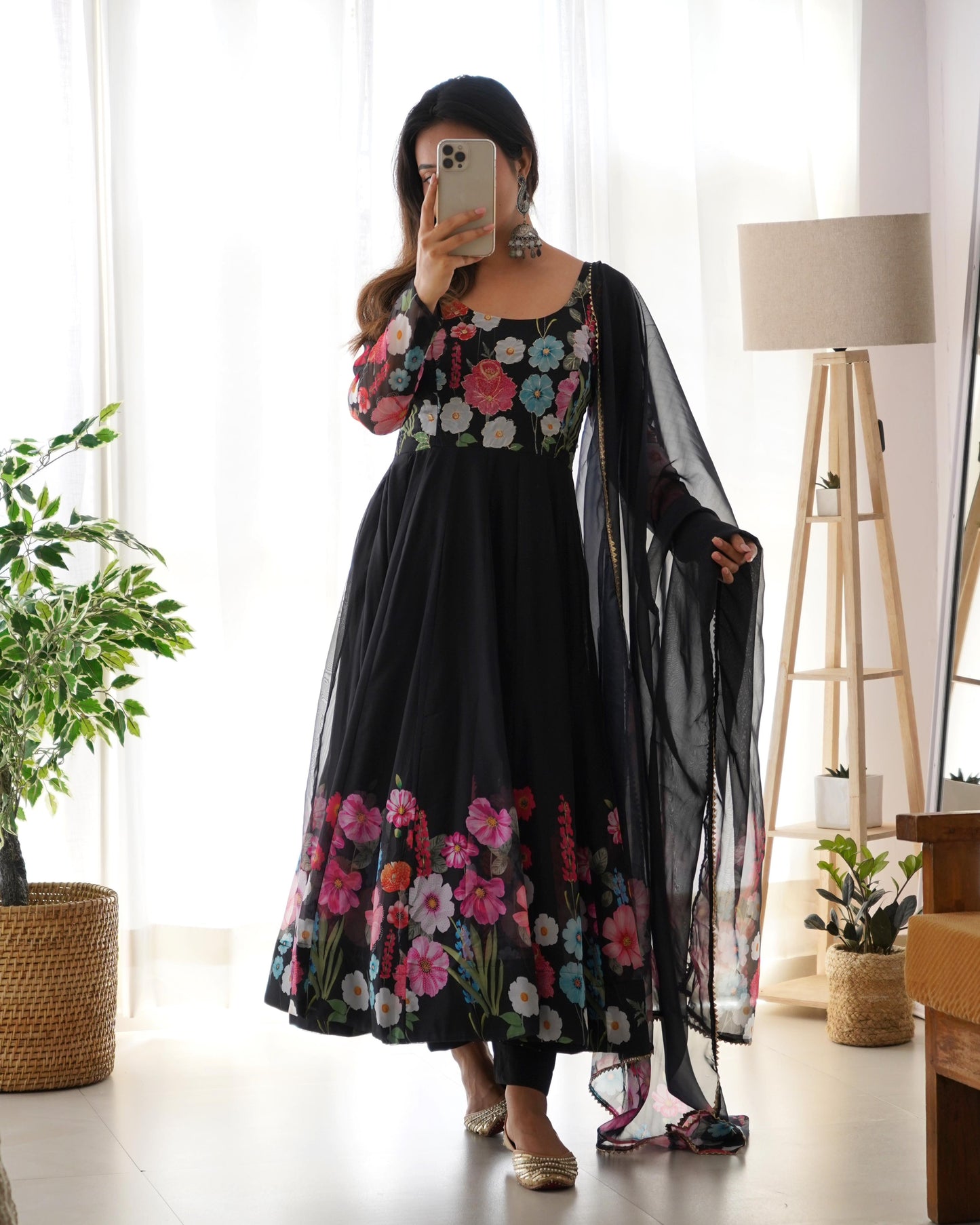Black color designer anarkali long for office wear