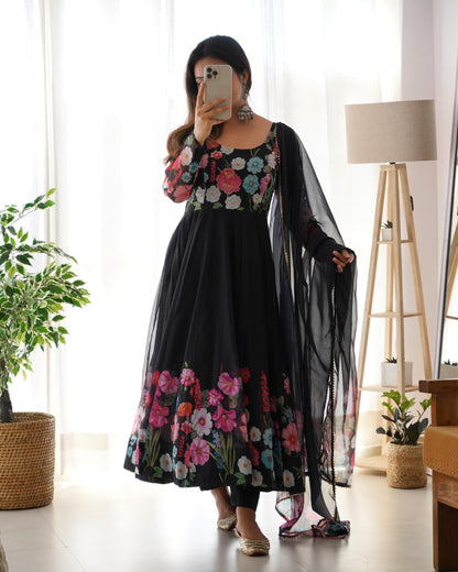 Black color designer anarkali long for office wear