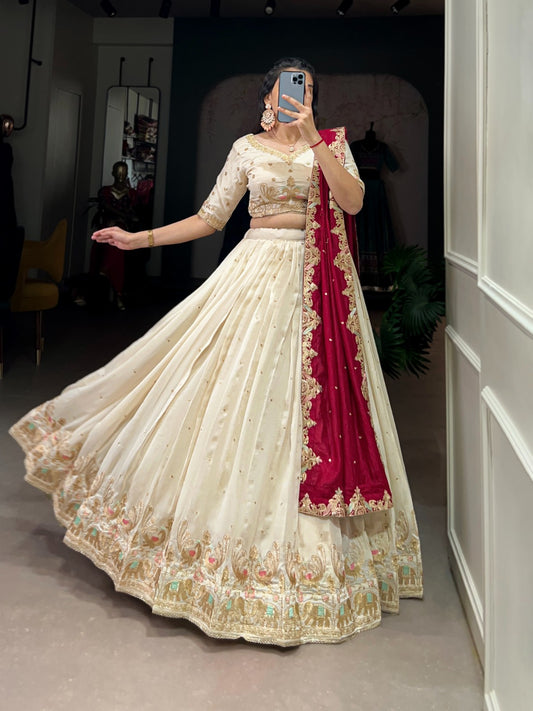 Off White color vichitra silk lehenga choli for women