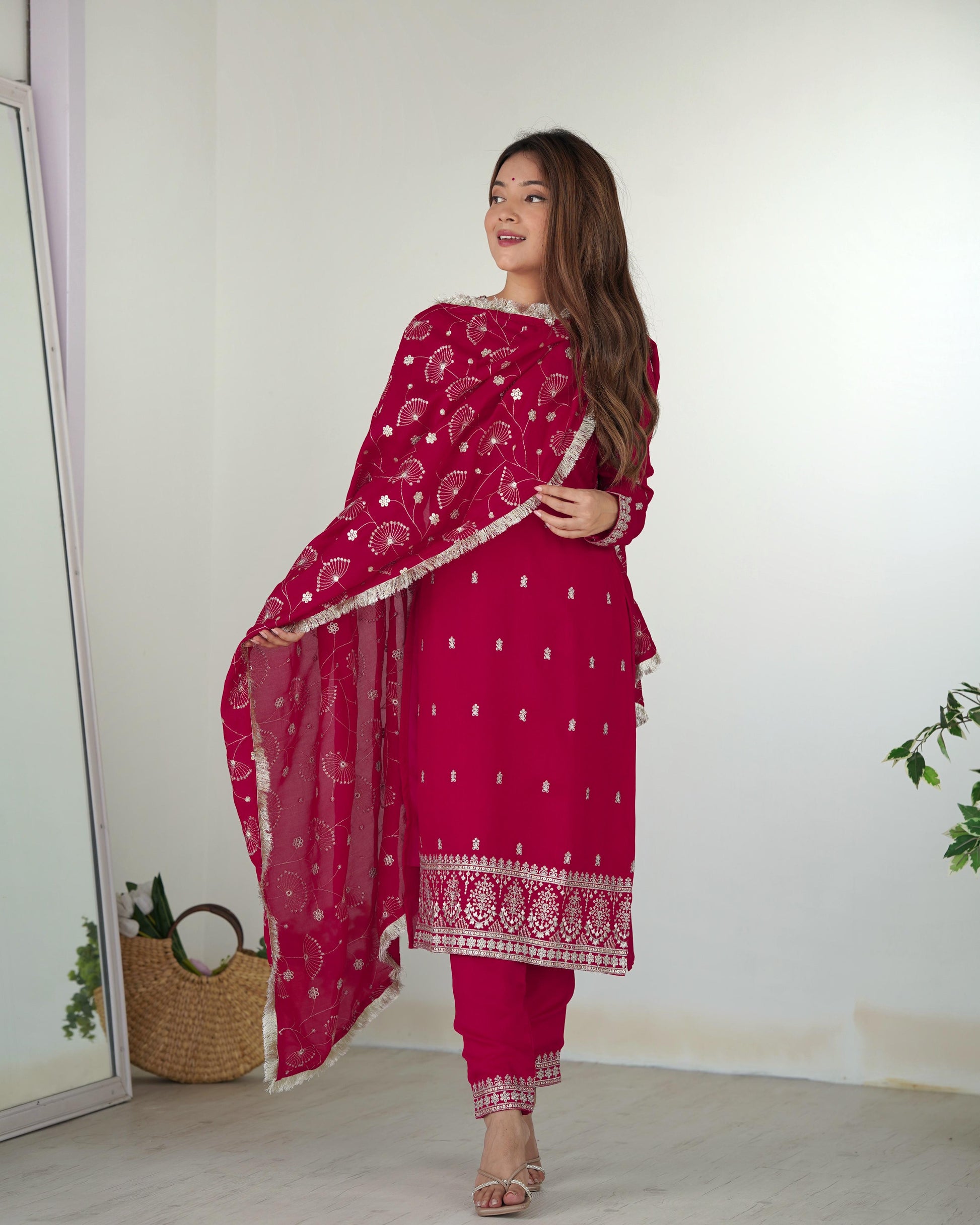pink color rangoli silk salwar suit images