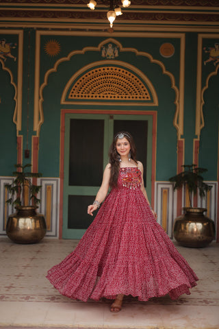 Maroon gown with sleeves