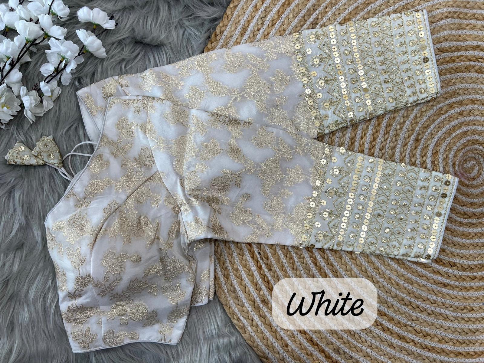  White dola silk blouse design For Sari