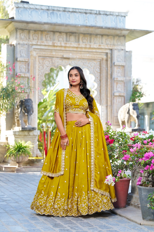 Mustard color vichitra silk lehenga choli 