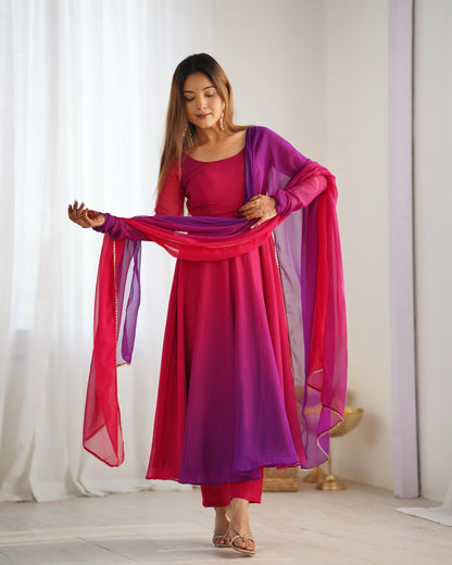 Dark pink color stitched georgette gown with dupatta 