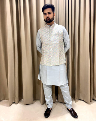 Designer Kurta Pajama For Men Nehru Jacket Kurta Set