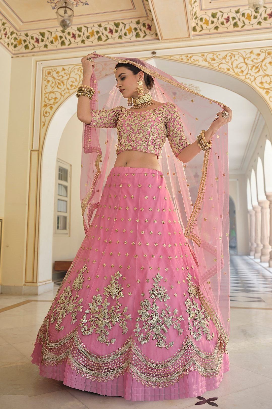 light pink lehenga bridal party wear