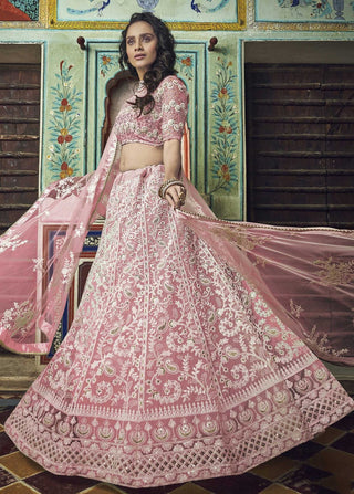 soft net Peach lehenga latest design