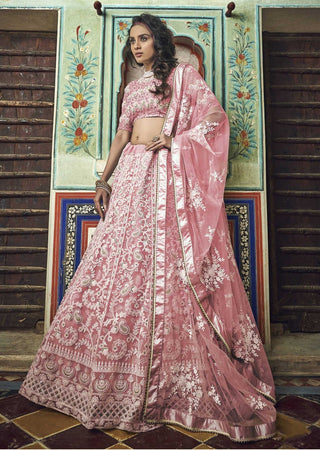 soft net peach lehenga reception