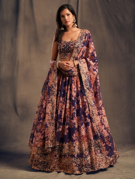Purple color organza lehenga choli for women online
