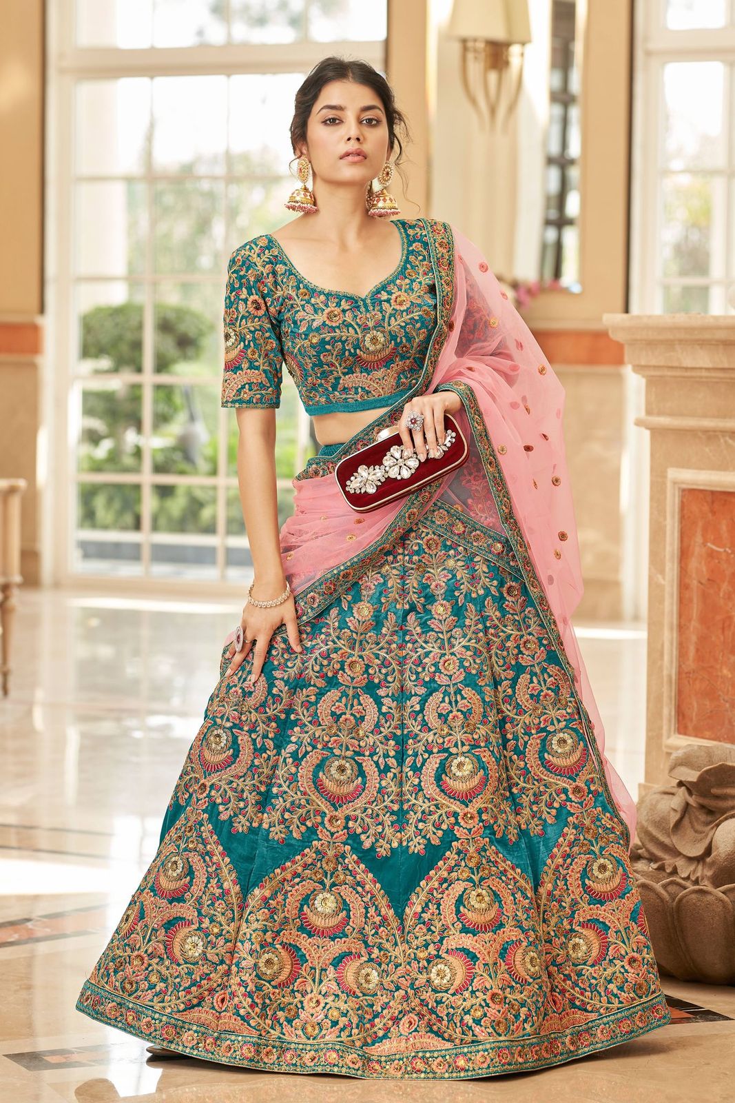  teal blue velvet designer partywear