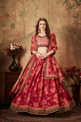 Peach color Lehenga with contrast blouse