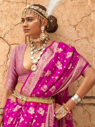 Pink Georgette Saree with golden Border
